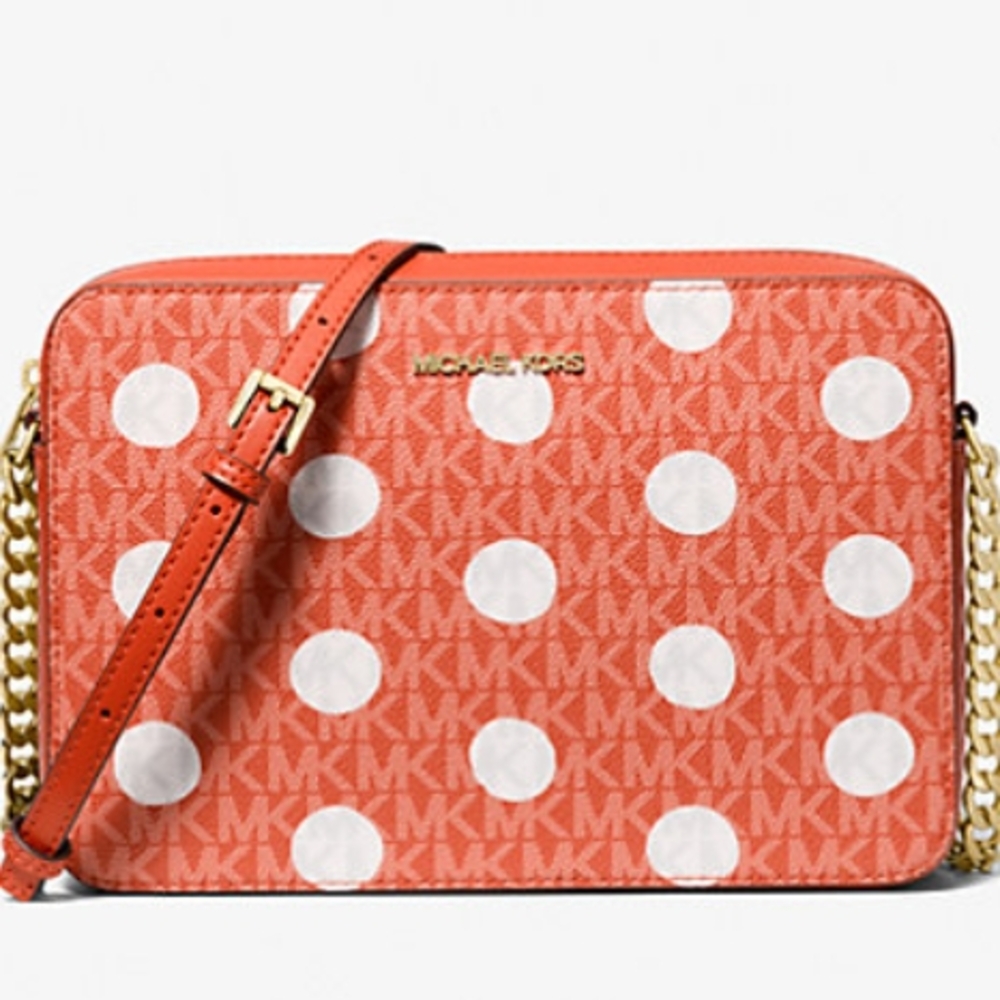 Michael Kors Orange and White Crossbody Bag with Polka Dots